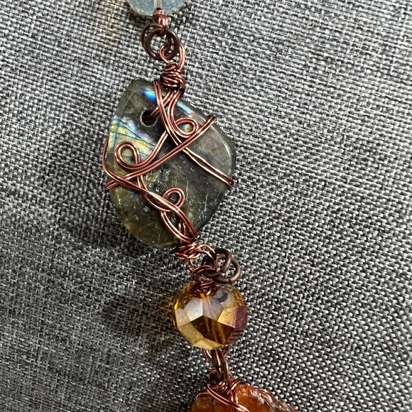 Wire Wrapped Necklace Handmade With Crystals of Various colors, Measures 24” in - Picture 11 of 12